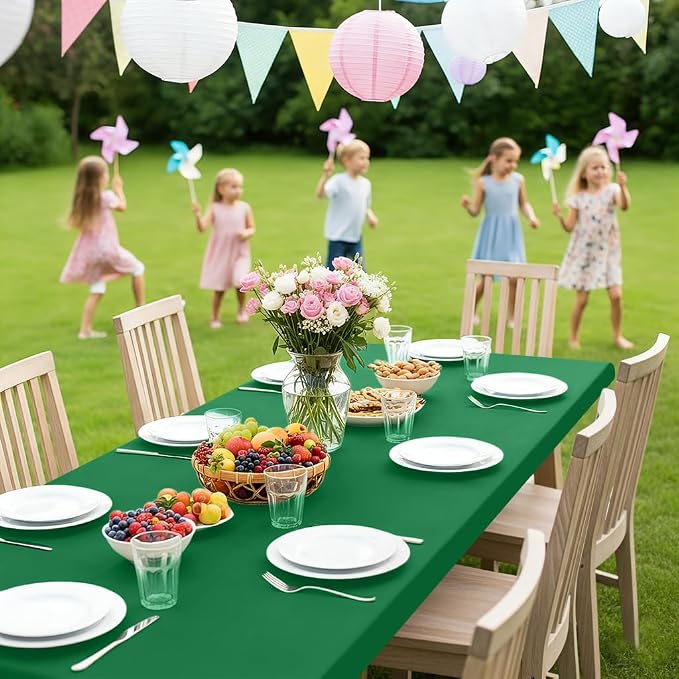 Smiry Rectangle Picnic Table Cloth, Waterproof Elastic Fitted Tablecloths for 6 Foot Tables, Washable Polyester Table Cover for Camping, Indoor and Outdoor (Hunter Green, 30"x72")