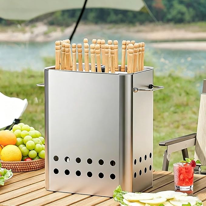 Vertical Charcoal BBQ Smoker 430 Stainless Steel Grill 360° Even Heating Oil and Fire Separation with A Variety of Accessories for Home Restaurants & Catering(C)
