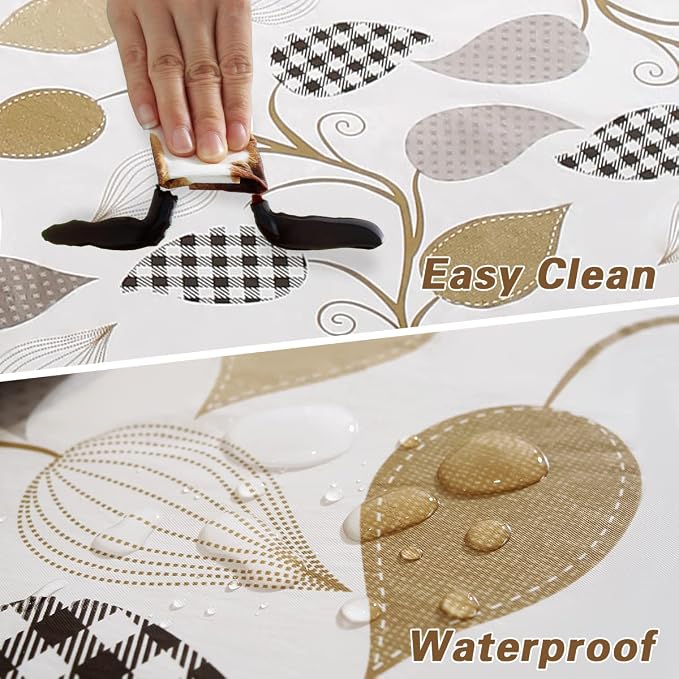 SASTYBALE Vinyl Tablecloth with Flannel Backing Rectangle 52 x 70 Inch | Floral Leaves Waterproof & Non Slip Heavy Duty Table Cloth, Plastic Table Cover for Dining, Party, Picnic, Outdoor