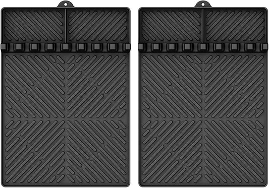 Silicone Griddle Tools - Spatula Mat with Drip Pad & Grill Utensil Holder Side Shelf for Kitchen, Cooking, Countertop, Griddle Accessories - 2 Pack