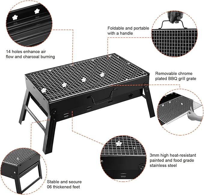 iMounTEK 17" Portable Compact BBQ Grill Foldable Charcoal Barbecue Grill Lightweight Smoker Barbeque Grill for Camping Picnics Backyard Grilling