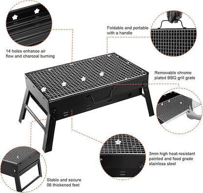iMounTEK 17" Portable Compact BBQ Grill Foldable Charcoal Barbecue Grill Lightweight Smoker Barbeque Grill for Camping Picnics Backyard Grilling