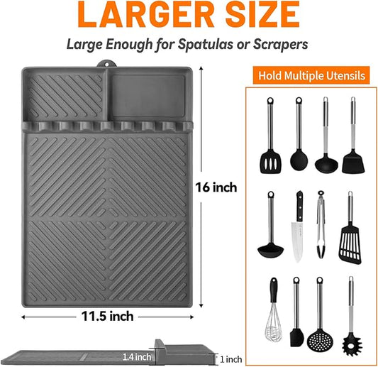 Silicone Grill Mat with Drip Pad, Premium Blackstone Griddle Accessories for Outdoor Grill Kitchen Counter, Heat-Resistant BBQ Accessories for Side Shelf (Gray)