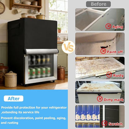 Outdoor Refrigerator Cover,600D Heavy Duty 100% Waterproof Upright Freezer Cover,Outside Stand Up Fridge Covers.Front Can Be Rolled-Up by Zippers.(Black,20" W x 20" D x 33" H)