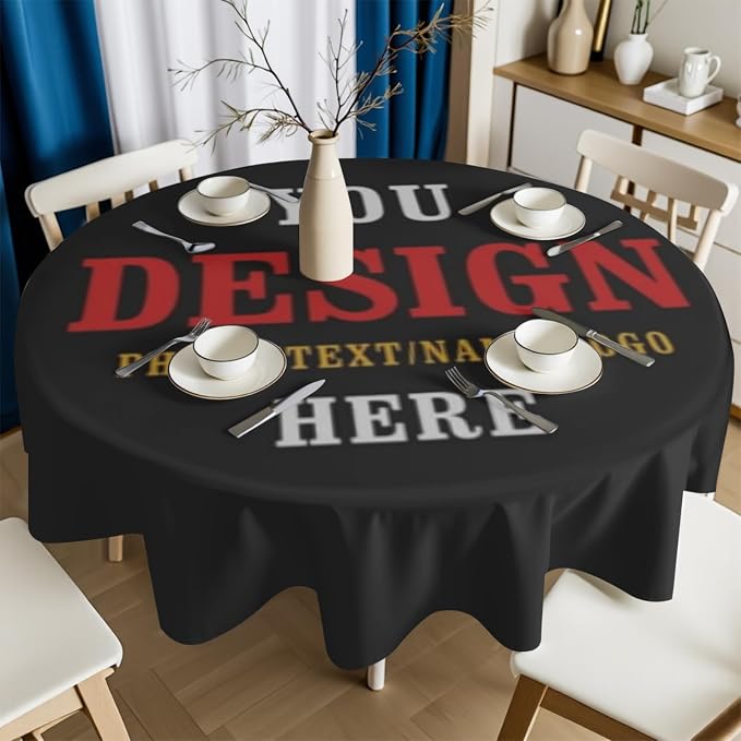 Sweetshow Custom Table Cloth Round Personalized Design Logo Picture Image Text Tablecloth 60 Inch Decor Washable Stain and Wrinkle Round Table Cover for Dining Picnic Birthday