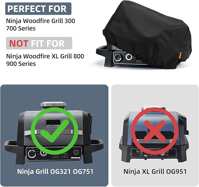 Waterproof Cover for Ninja Woodfire Outdoor Grill, Accessories for Ninja Wood Fire Smoker Grill OG300/700 Series, with Power Cord Storage Pocket, Windproof with Elastic Band Closure (Cover Only)