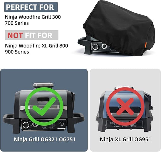 Waterproof Cover for Ninja Woodfire Outdoor Grill, Accessories for Ninja Wood Fire Smoker Grill OG300/700 Series, with Power Cord Storage Pocket, Windproof with Elastic Band Closure (Cover Only)