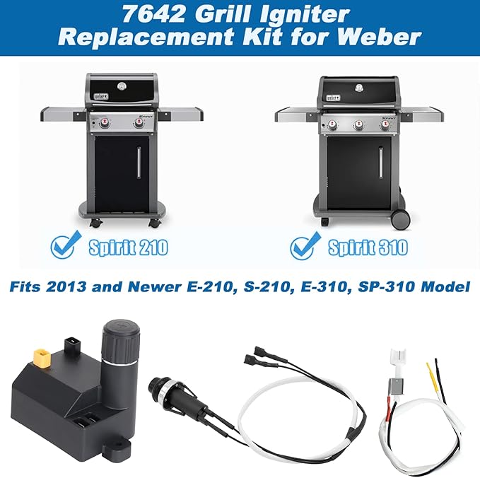 SafBbcue 7642 Grill Igniter Replacement Igniter Kit for Weber Spirit Gas Grills with Front Controls - Fits 2013 and Newer E-210, S-210, E-310, SP-310 Models