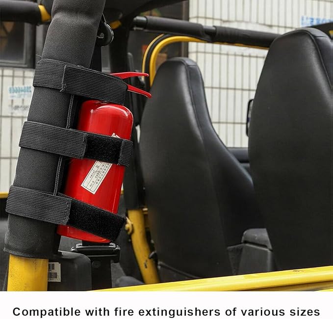 Ohleats Roll Bar Fire Extinguisher Holder, Adjustable Fire Extinguisher Mount Strap with American Flag Pattern, Car Accessories Fixed Belt for Wrangler JK JKU TJ CJ Gladiator (Black)