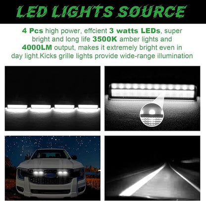 4PCS Front Grille Lights for Ford Ranger 2019-2026 White Light | Bright Bumper Grill Light Bar LED Running Lamps Fit for XL XLT Lariat Car Accessories