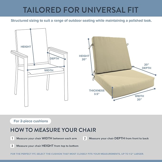 California Umbrella Outdoor Dining Chair, Patio Seat Cushion, 20 x 40 Inch, Premium Outdoor Memory Foam, Fade Resistant Sunbrella Fabric, Fabric Ties,Antique Beige