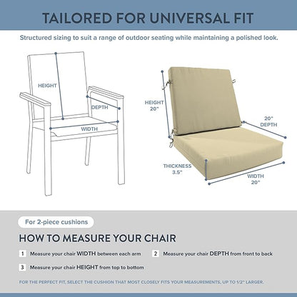 California Umbrella Outdoor Dining Chair, Patio Seat Cushion, 20 x 40 Inch, Premium Outdoor Memory Foam, Fade Resistant Sunbrella Fabric, Fabric Ties,Antique Beige