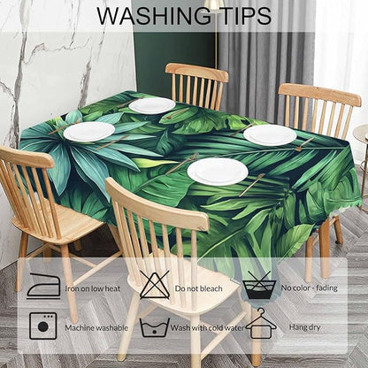 Tropical Leaves Kitchen Tablecloth Exotic Beach Palm Green Indoor Outdoor Table Cover Anti-Oil Table Cloths for Wedding Banquet Dinner Tablecloths, 52x70 Inch(4-6 Seats)