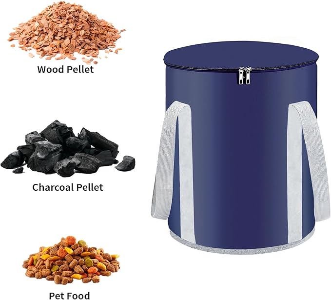 20 Lbs Wood Pellet Storage Bag：Outdoor Waterproof Firewood Carrier, BBQ Smoker Charcoal Fuel Container, Camping Fire Wood Carrying Accessories