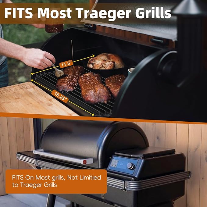 BAC772 18.25''x11.5'' Sear Grate Grill Accessory, Reversible Grill Grate Compatible with Most Grills, Aluminum Sear Grate with Non-Stick, Competition Level Sear Marks Capture Flavor and Moisture