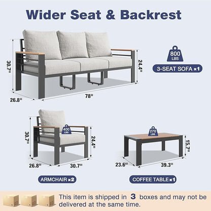Aoxun Aluminum Patio Furniture Set with Umbrella 5 Seats, Oversized Outdoor Sectional with Washable Thick Cushions, Coffee Table, Patio Conversation Sets for Porch, Balcony, Deck