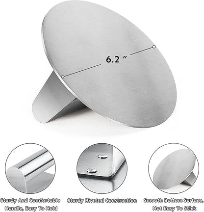 HULISEN Stainless Steel Burger Press, 6.2 inch Round Burger Smasher, Professional Griddle Accessories Kit, Grill Press Perfect for Flat Top Griddle Grill Cooking