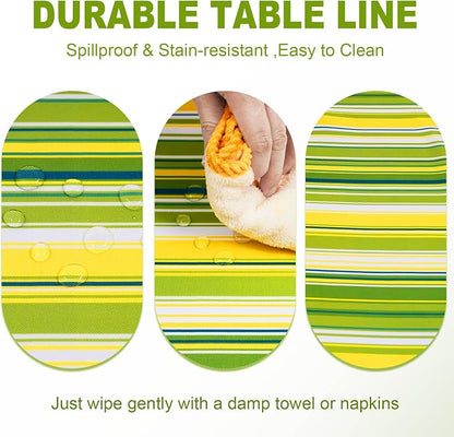 SquarePie RectangleOutdoor Tablecloth with Umbrella Hole and Zipper, 60x104 inch Green Stripe, Spillproof Water Resistant Patio Table Linen Cloth for Spring Summer Picnic Garden Poolside