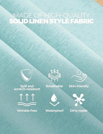 Decorelia Faux Linen Farmhouse Table Cloth 60"x144" for 10 ft Rectangle Table, Aqua Waterproof Outdoor Washable Cloth Tablecloth for Rectangular Dining Room Kitchen Outdoor Party Restaurant Table