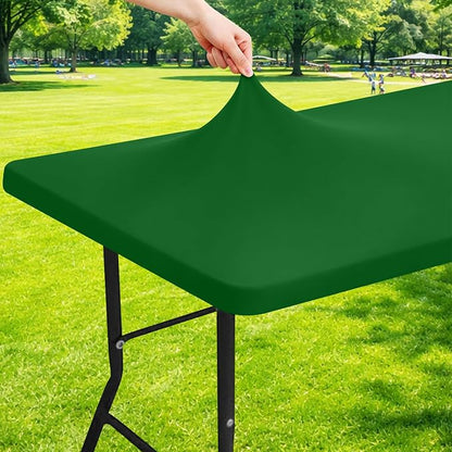 Moosfor Spandex 6 Foot Rectangle Table Cloth, Elastic Fitted Tablecloths for Picnic, Stretch Washable Patio Table Cover for Outdoor, Camping, Banquet and Parties (Emerald Green, 30"x72")