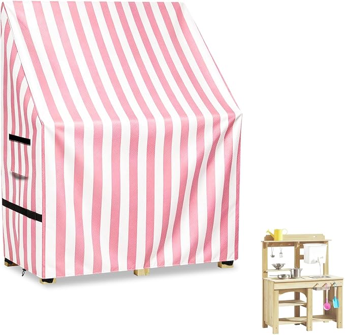 Kids Outdoor Mud Kitchen Cover,Heavy Duty Waterproof & Anti-UV Dustproof Outdoor Wooden Play Kitchen Covers,31.5" W x 15.7" D x 35.4" H, Pink, Cover Only