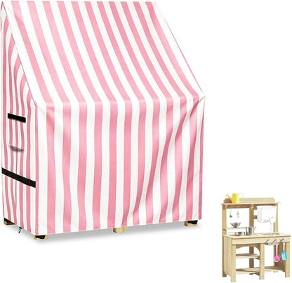 Kids Outdoor Mud Kitchen Cover,Heavy Duty Waterproof & Anti-UV Dustproof Outdoor Wooden Play Kitchen Covers,31.5" W x 15.7" D x 35.4" H, Pink, Cover Only