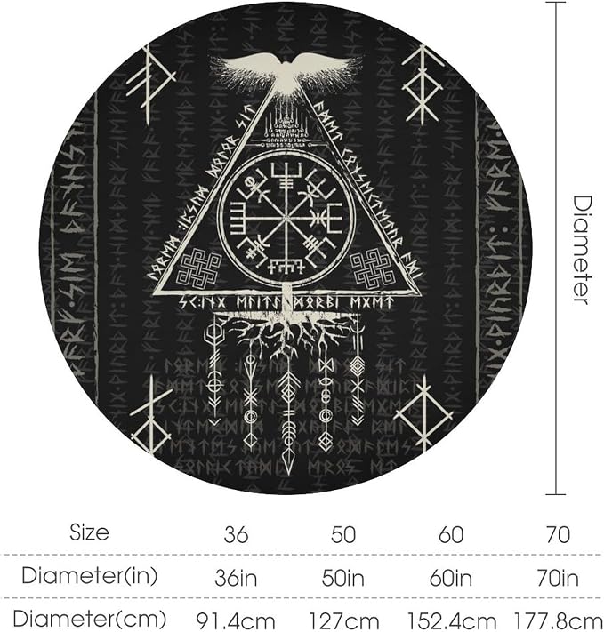 Vintage Viking Pattern Round Tablecloth, Gothic Helm of Terror Scandinavian Viking Seasonal Table Cloth Waterproof Wipeable Table Cover for Picnic Holiday Party Kitchen Dining 50"