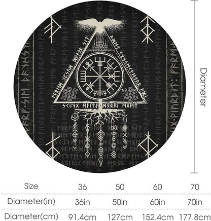 Vintage Viking Pattern Round Tablecloth, Gothic Helm of Terror Scandinavian Viking Seasonal Table Cloth Waterproof Wipeable Table Cover for Picnic Holiday Party Kitchen Dining 70"