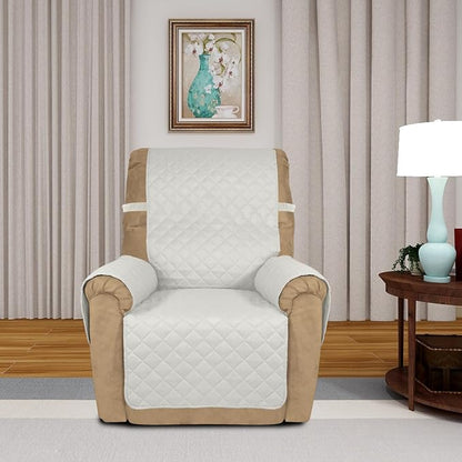 PureFit Reversible Recliner Chair Covers Couch Covers for Dogs, 19 in | Ivory/Ivory, Water Resistant Couch Protector, Washable Pet Couch Cover with Non Slip and Elastic Straps For Kids