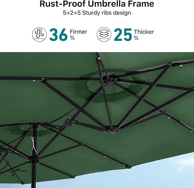 FREE SOLDIER 13ft Patio Umbrella with 36 LED Solar Lights Double Sided Outdoor Umbrella for Patio Table Umbrella with Solar lights for Garden Yard Pool (Dark Green)