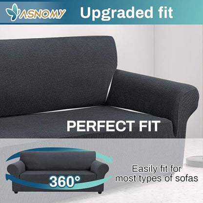 Asnomy Stretch Oversized Couch Covers for Sofa Slipcover,Charcoal Ash | 1-Piece Sofa Covers Washable(94"-110") 4-Seater Furniture Protector with Non Skid Foam and Elastic Bottom for Kids, Pets