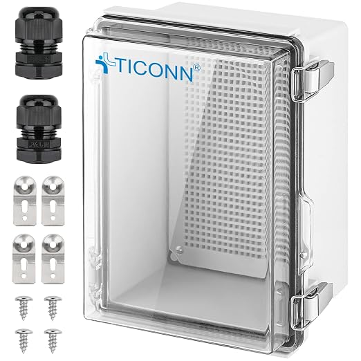 TICONN 2PK Outdoor Electrical Box Waterproof, Junction Box IP67 ABS Plastic Enclosure with Hinged Cover with Mounting Plate, Wall Brackets, Cable Glands (Clear, 11"X7.5"X5.5")