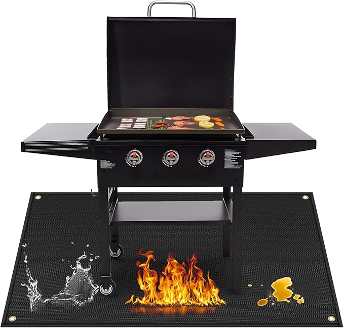 90" x 48" Extra Large Grill Mat, Grill Matt for Outdoor Grill Deck Protector Compatible with Blackstone Griddle, Easy to Clean Grilling Mats, Black - 0.04 in