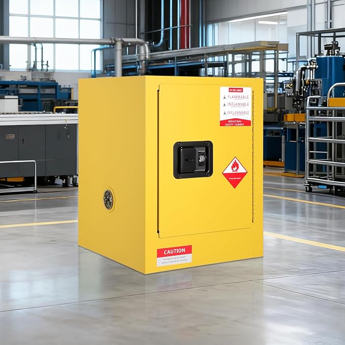 Hazardous Storage Flammable Cabinets, Fire Resistant Safety Cabinet for Flammable Liquids | Cold-Rolled Steel Construction w/Spill Containment Tray, Ventilation Holes & Grounding | Adjustable Shelf