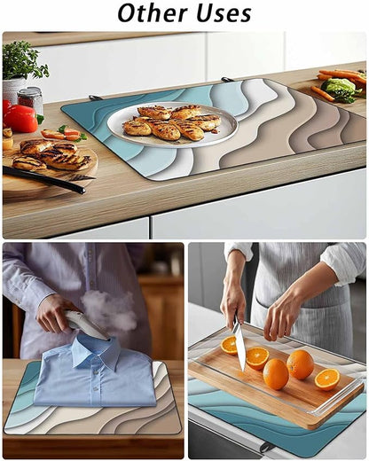 Stove Top Covers for Electric Stove 31x24 Inches, Teal Brown Ombre Cream HeatResistant Glass Cooktop Protector, Modern Geometric Sea Waves Abstract Ceramic Stovetop Countertop Covers Mat, Oven Cover