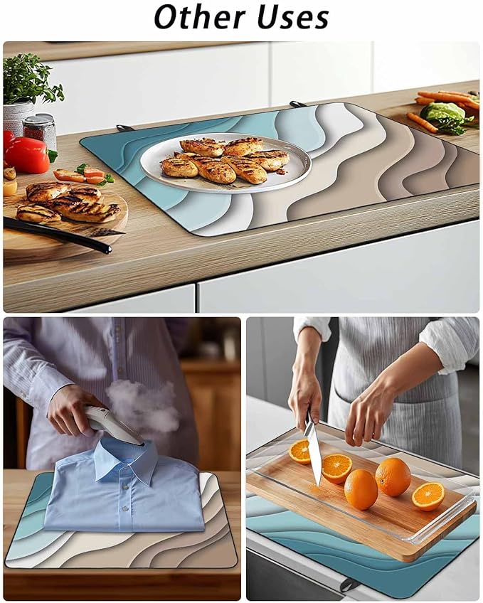Stove Top Covers for Electric Stove 24x21 Inches, Teal Brown Ombre Cream HeatResistant Glass Cooktop Protector, Modern Geometric Sea Waves Abstract Ceramic Stovetop Countertop Covers Mat, Oven Cover