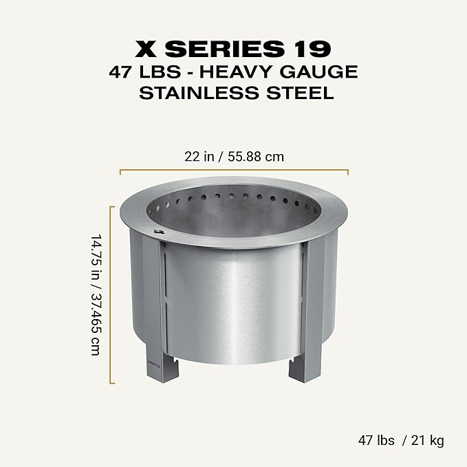 Breeo Smokeless Fire Pit (X Series 19, Stainless Steel) | 22.1 inch Smokeless Firepit for Outside | 47 Pounds | Ideal for Families Compatible with Wide Range of Breeo Accessories
