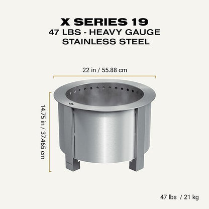Breeo Smokeless Fire Pit (X Series 19, Stainless Steel) | 22.1 inch Smokeless Firepit for Outside | 47 Pounds | Ideal for Families Compatible with Wide Range of Breeo Accessories