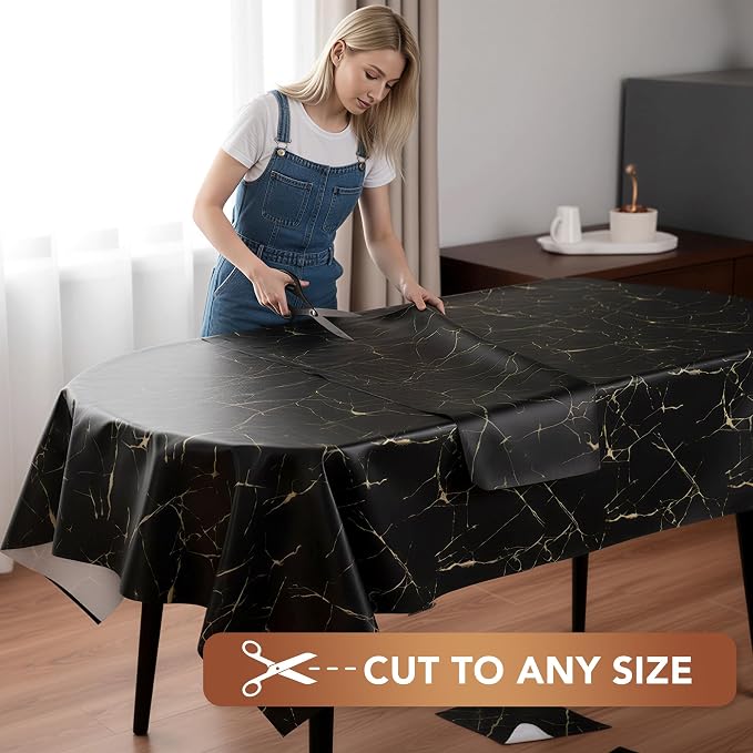 sancua 100% Waterproof Vinyl Tablecloth 54x78 Inch Rectangle, Black Marble | PVC Table Cloth for Picnic, Oil-Resistant Spill-Proof Wipeable Cover for Dining, Kitchen, Parties, Indoor and Outdoor