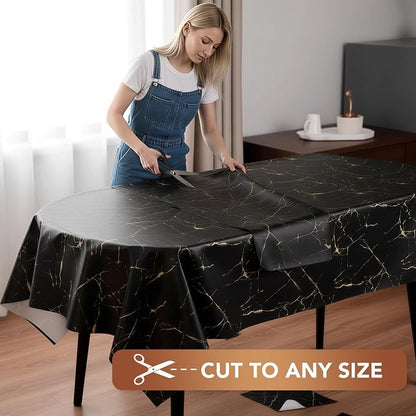 sancua 100% Waterproof Vinyl Tablecloth 54x78 Inch Rectangle, Black Marble | PVC Table Cloth for Picnic, Oil-Resistant Spill-Proof Wipeable Cover for Dining, Kitchen, Parties, Indoor and Outdoor