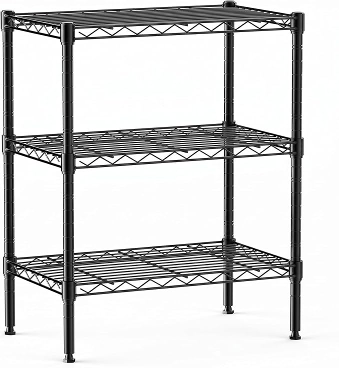 DUMOS 3-Tier Metal Storage Shelves, Wire Shelving, Storage Rack, 23.31" W | Heavy Duty Steel Shelves, Wire Adjustable Standing, Kitchen Bathroom Garage Pantry Organizers, 30.22"H