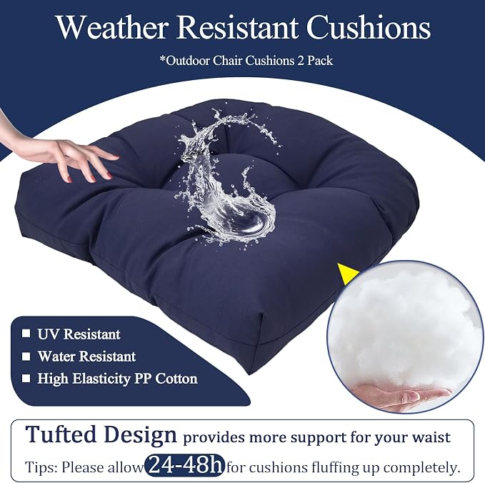 MTMR Outdoor Chair Cushions Set of 2, Patio Furniture Seat Pads, Waterproof | 2Pcs , waterproof cover, PP cotton, u-shaped, no-fading, thick patio seat pads for outdoor wicker furniture in yard, 19x19x4