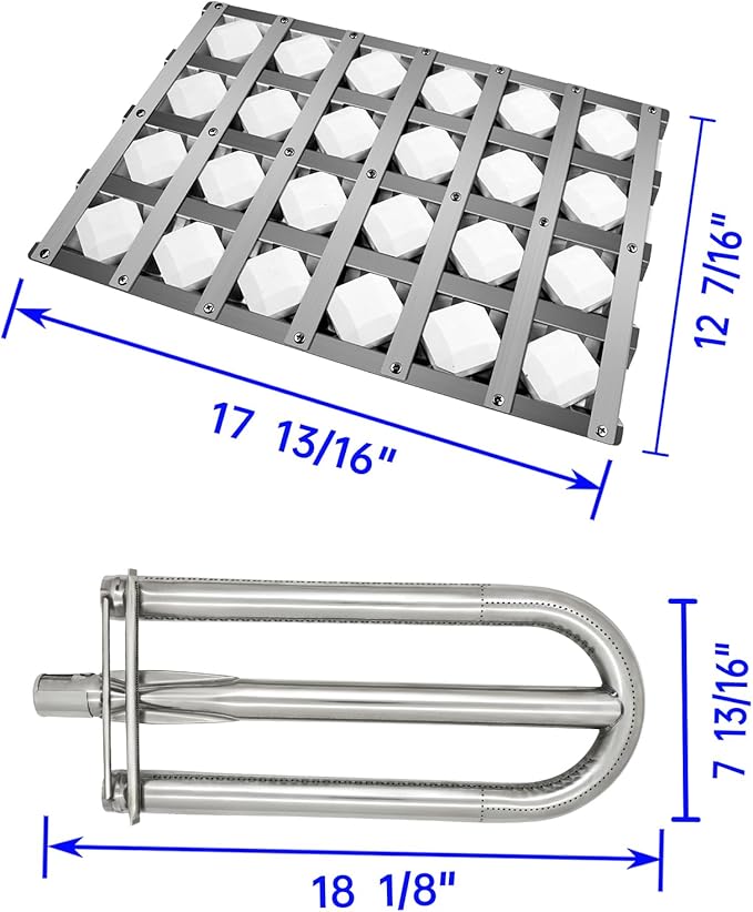 18.125" Grill Burners Grill Briquette Tray for Alfresco ALX2-30C, ALX2-42C, ALX2-42RFG, ALX2-56, ALX2-56BFG, BBQ Pipe Tubes Ceramic Briquettes Grill Replacement Parts Stainless Steel