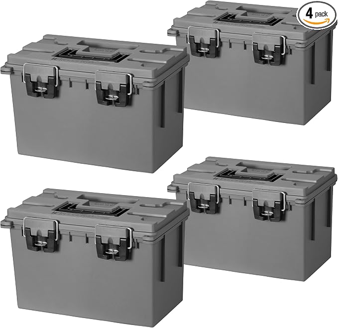 Sheffield XL Ammo Box Made in USA, Stackable Lockable Ammo Storage Box | 4 Pack Lockable Storage Box, Water and Dust Resistant Dry Box, Secures Hunting Gear, Gun Accessories, Supplies, and Bullets