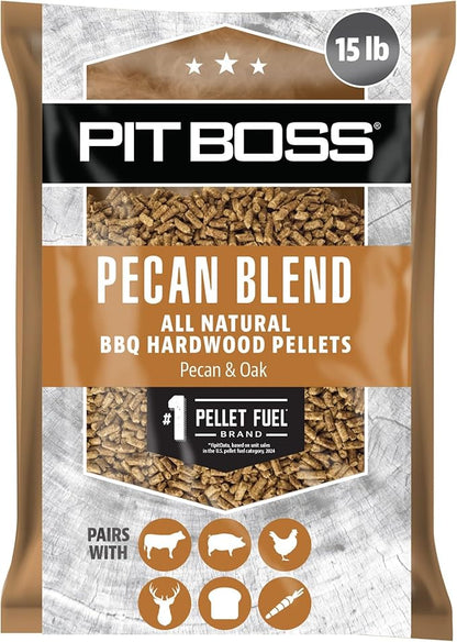 Pit Boss 100% All Natural BBQ Hardwood Pellets for Cooking, Grilling, and Smoking | 15 lbs. Wood Pellets for Pellet Grills and BBQ Smokers | Pecan Blend