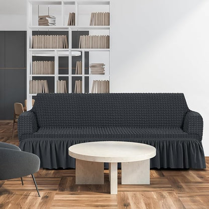 Fanfanwin 3 Pcs Sofa Slipcover Set for Couch Cushion Durable Washable High Elastic Stretchable Furniture Couch Covers with Skirt for Sofa Loveseat Arm Chair(Dark Gray,Seersucker)