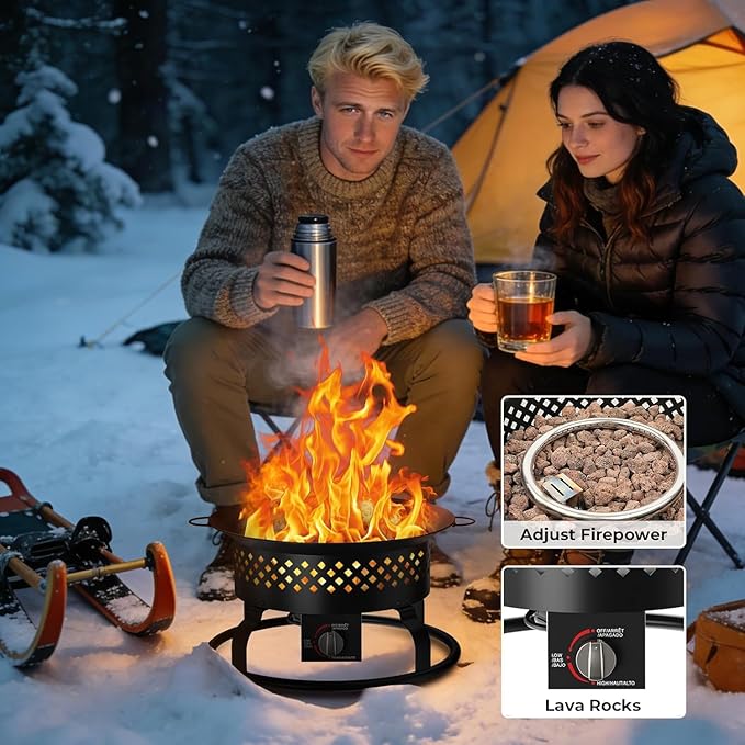 R.W.FLAME 19" Smokeless Portable Propane Fire Pit - 50000 BTU Outdoor Fire Bowl with Lava Rocks & Carry Bag for Camping RV Patio Backyard