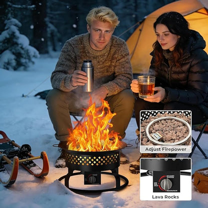 R.W.FLAME 19" Smokeless Portable Propane Fire Pit - 50000 BTU Outdoor Fire Bowl with Lava Rocks & Carry Bag for Camping RV Patio Backyard