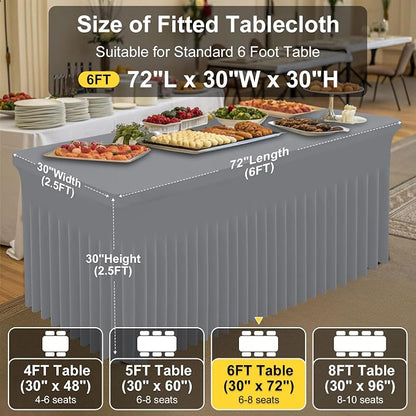 Smiry 2 Pack Spandex Elastic Fitted Table Cloth Skirt for 6FT Table | Stretch Washable Table Cloth, Banquet Table Cover for Wedding, Party, Indoor & Trade Shows, (Grey, 72Lx30Wx30H)