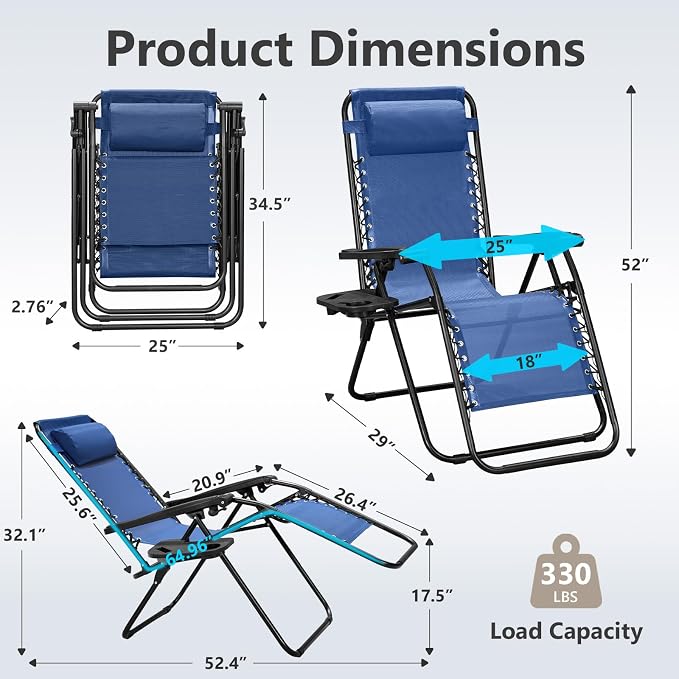 Zero Gravity Chairs Set of 2 with 9FT Patio Umbrella, Adjustable Folding Outdoor Recliner with Pillow & Cup Holder, Waterproof UV Protection Market Umbrella for Pool, Beach, Patio, Camping